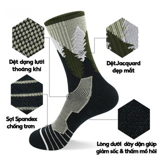 Vớ Trekking tất leo núi nam nữ chạy trail chống trượt len lông cừu Merino Wool chống phồng rộp chân kháng khuẩn tự nhiên