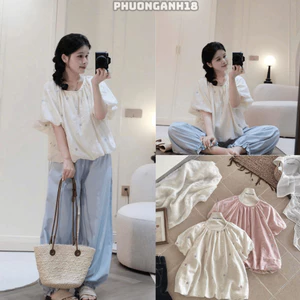 Áo tơ đũi tay dơi cổ tròn thêu hoa nhí hàng QC 21272 A150