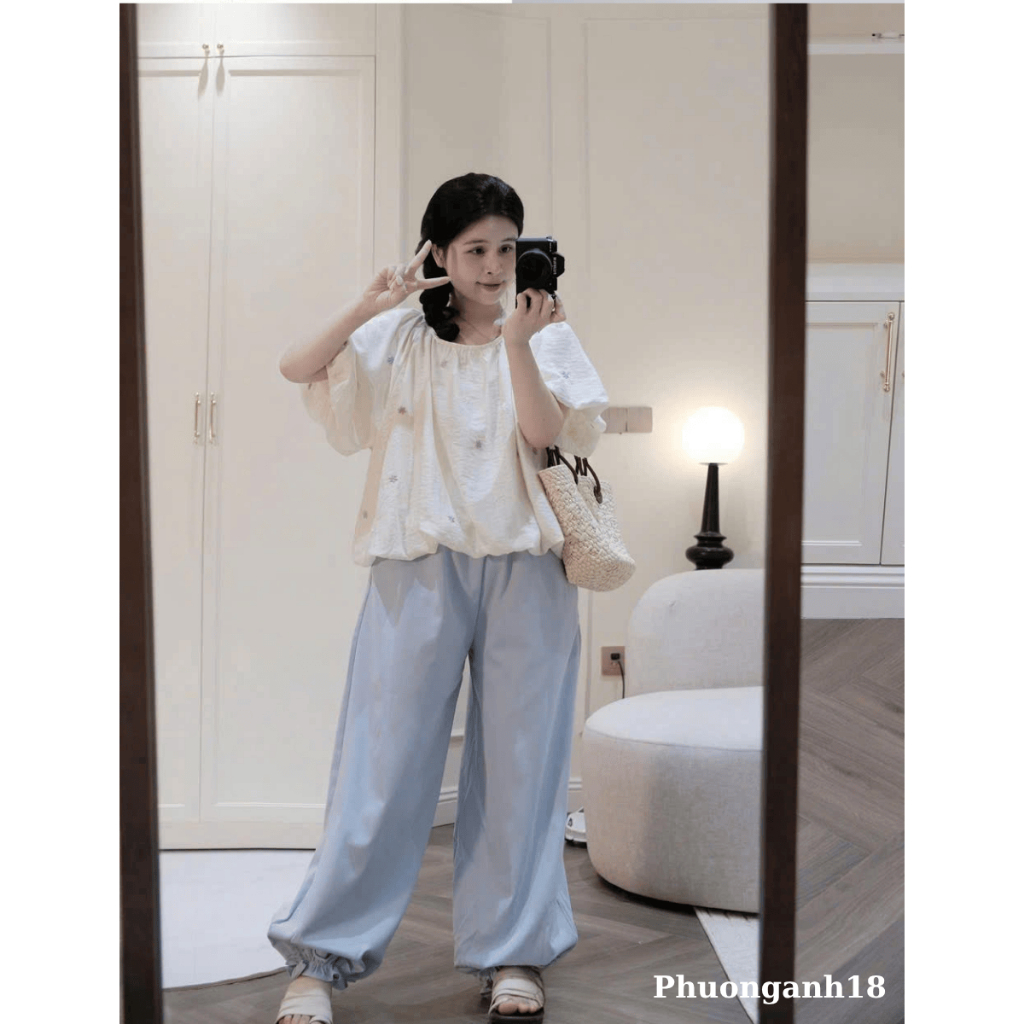 Áo tơ đũi tay dơi cổ tròn thêu hoa nhí hàng QC 21272 A150