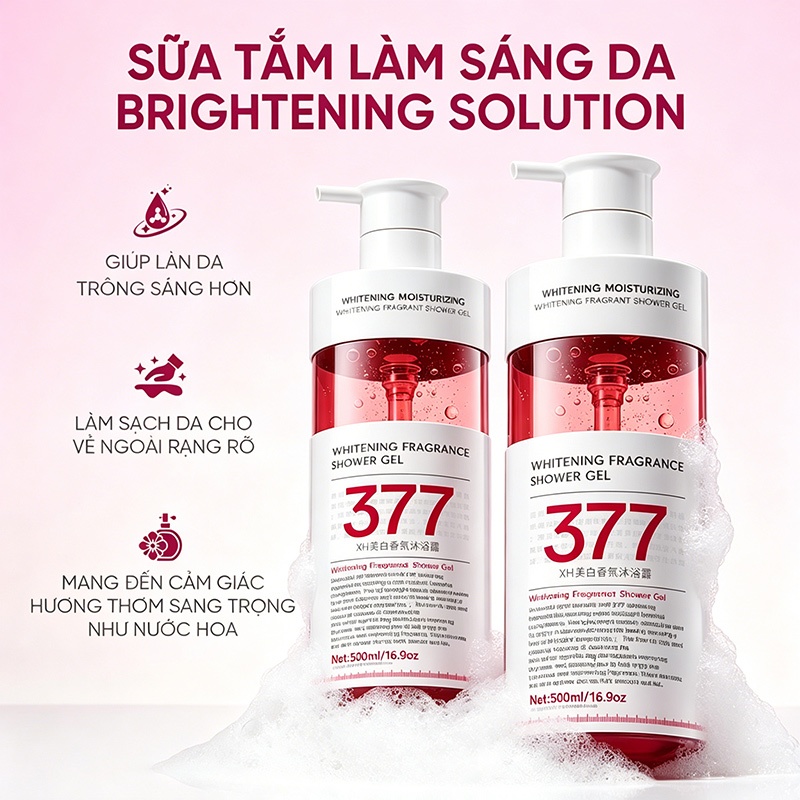 【HOT】Sữa Tắm Trắng Da 377 Niacinamide 500ml Dưỡng Ẩm Thơm Lâu Sạch Sâu