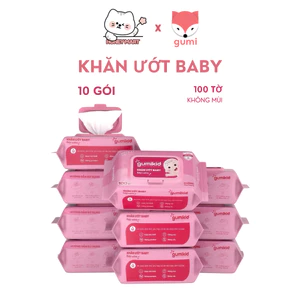 Thùng 10 gói khăn ướt GUMI 100 tờ chính hãnġ không chứa cồn, khống mùi an toàn cho mẹ và bé