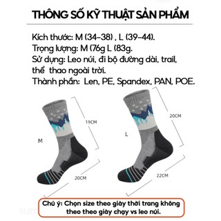 Vớ Trekking tất leo núi nam nữ chạy trail chống trượt len lông cừu Merino Wool chống phồng rộp chân kháng khuẩn tự nhiên