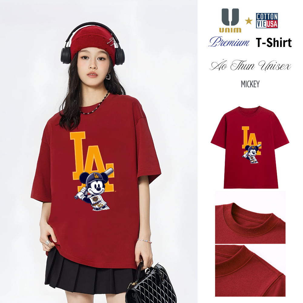 Áo Thun Mickey LA Bóng Chày 2026 Chất Liệu Cotton Cao Cấp Form Rộng Nam Nữ