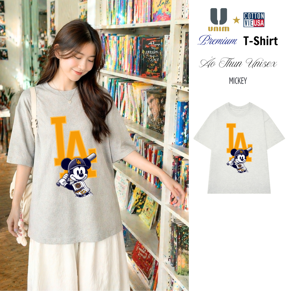Áo Thun Mickey LA Bóng Chày 2026 Chất Liệu Cotton Cao Cấp Form Rộng Nam Nữ