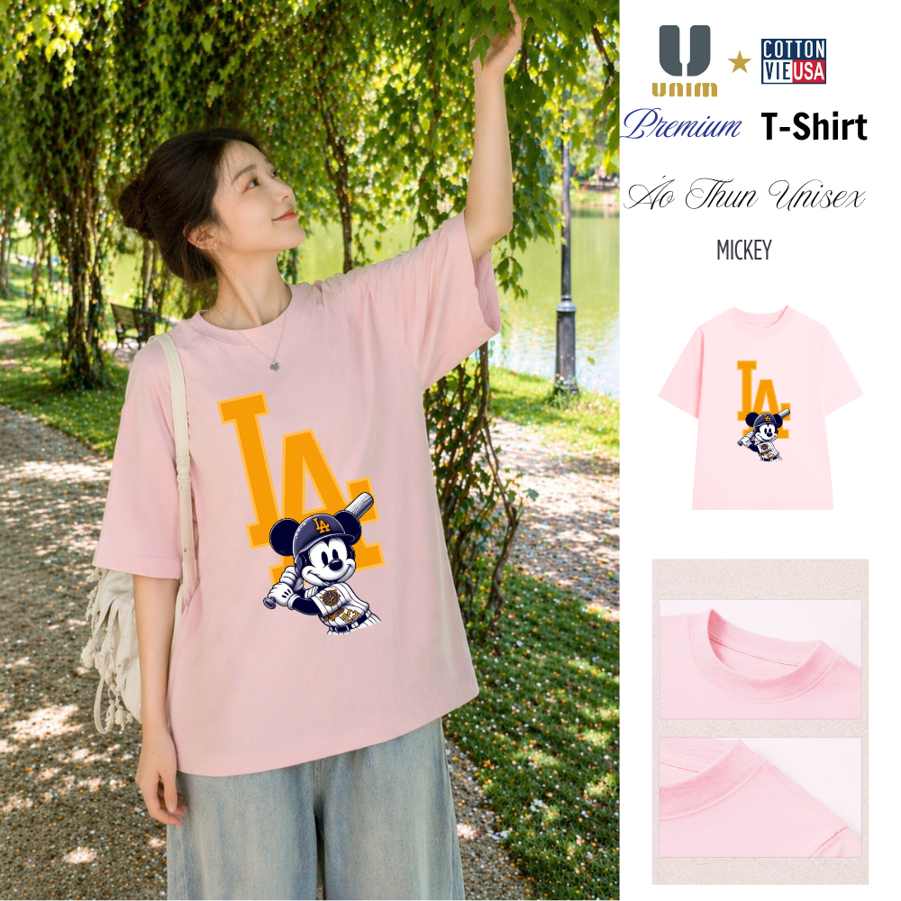 Áo Thun Mickey LA Bóng Chày 2026 Chất Liệu Cotton Cao Cấp Form Rộng Nam Nữ