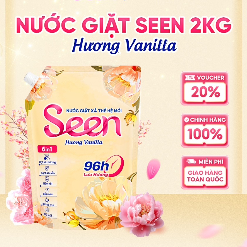 [1 TÚI] Nước Giặt Xả 6in1 Seen Hương Vanilla – Nước Giặt Thế Hệ Mới Lưu Hương 96H Túi 2kg