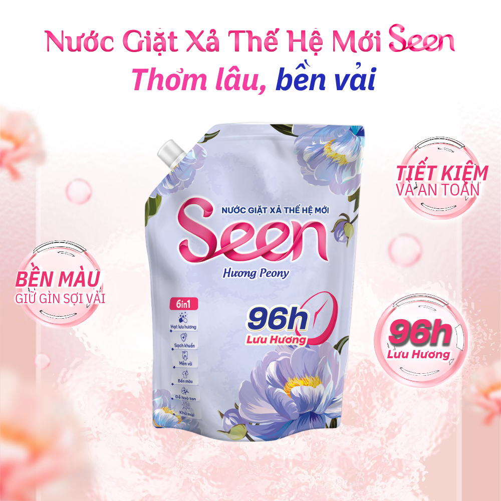 [1 TÚI] Nước Giặt Xả 6in1 Seen Hương Peony – Nước Giặt Lưu Hương 96H Sạch Dịu Nhẹ 2kg