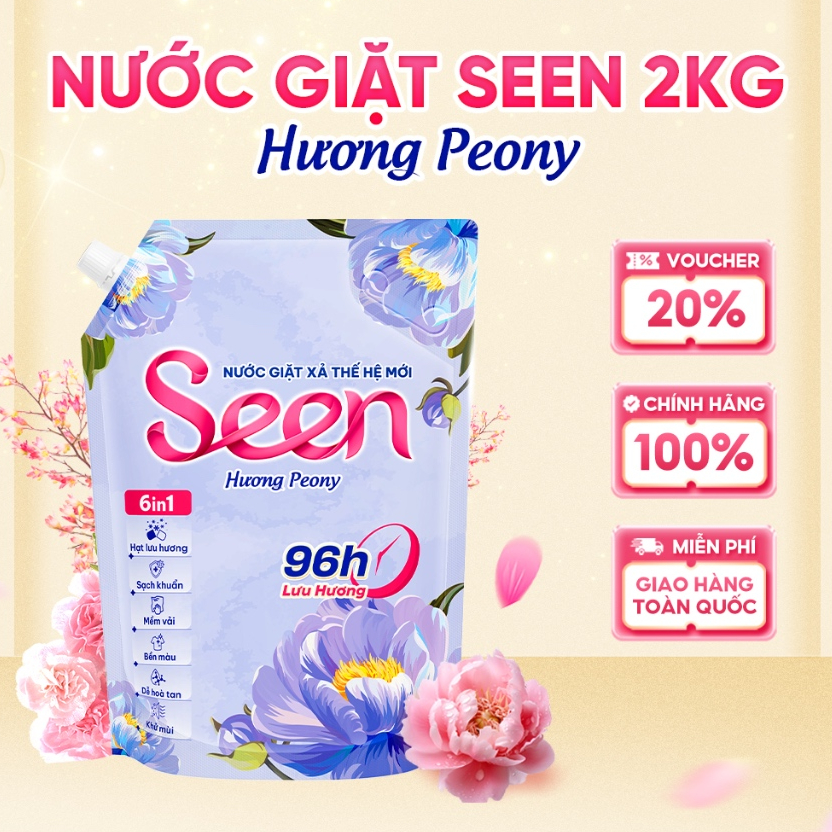 [1 TÚI] Nước Giặt Xả 6in1 Seen Hương Peony – Nước Giặt Lưu Hương 96H Sạch Dịu Nhẹ 2kg