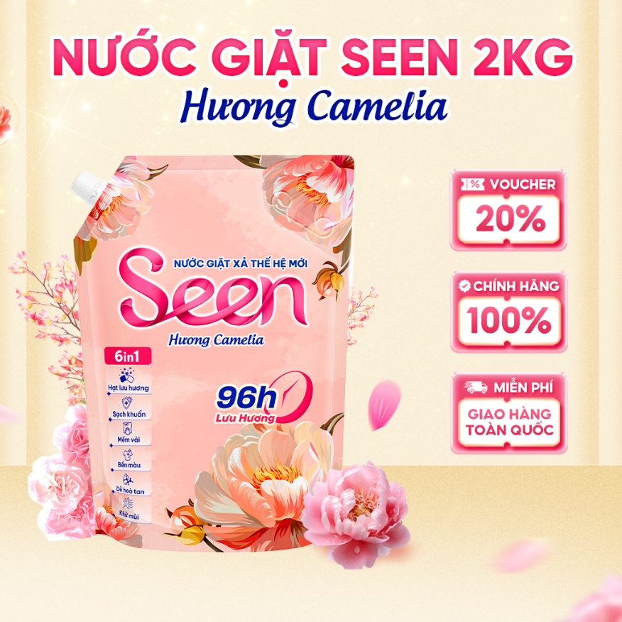 [MUA 1 TẶNG 3] Nước Giặt 6in1 Seen Hương Camelia túi 2kg - Lưu Hương 96H
