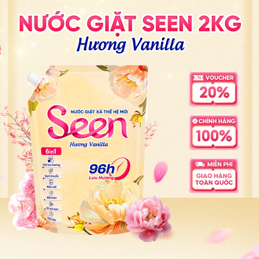 [MUA 1 TẶNG 3] Nước Giặt Xả 6in1 Seen Hương Vanilla Lưu Hương 96H Túi 2kg