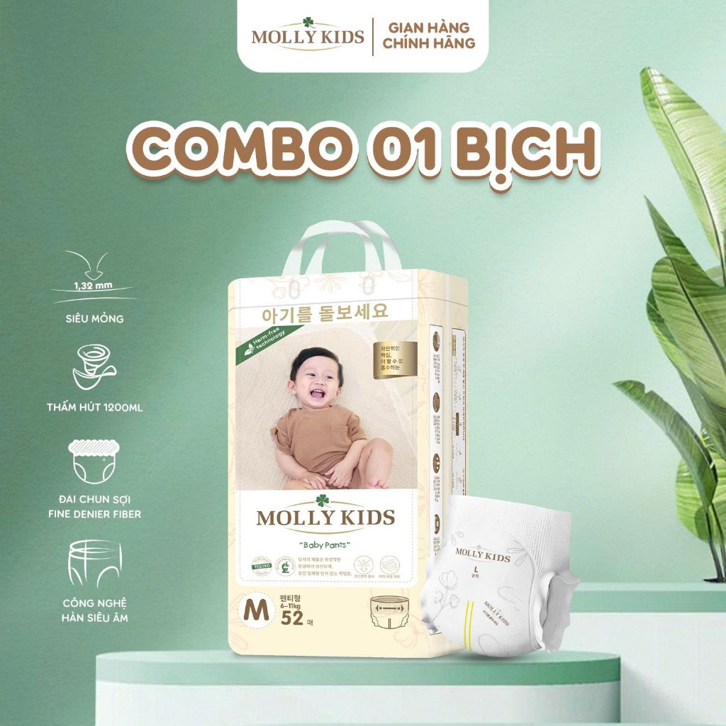 [COMBO 1 BỊCH] Tã Bỉm MOLLY KIDS Công Nghệ Hàn Quốc Thấm Hút Tốt, Chống Hăm, Chống Tràn Full Size