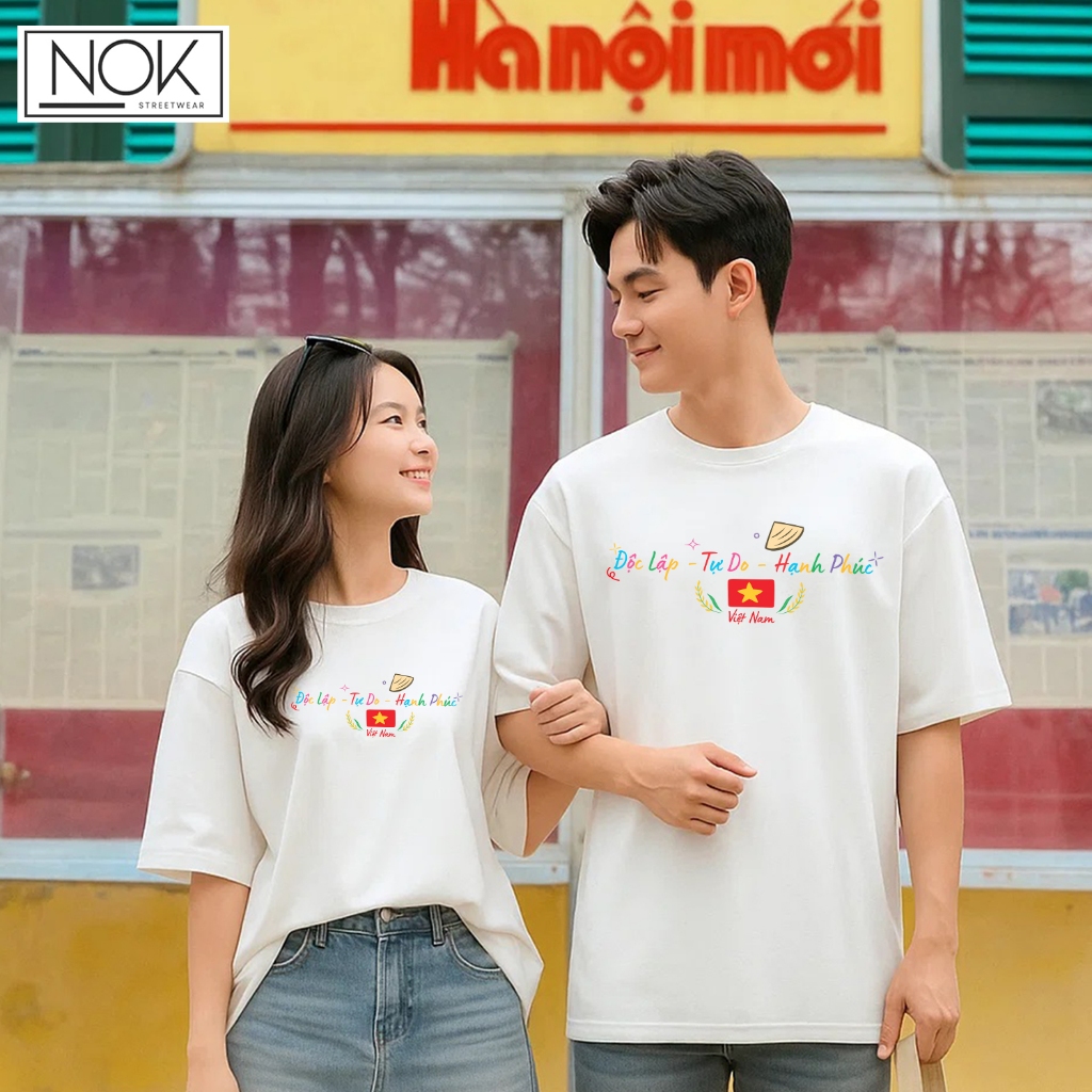 Áo thun nam nữ form rộng chữ độc lập tự do hạnh phúc Mặt sau in chữ Việt Nam nghệ thuật NOK - NS059