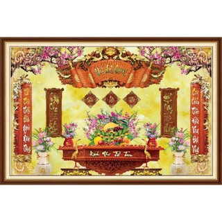 Tranh decor phòng thờ, tranh dán tường phòng thờ, tranh 3D in trên chất liệu vải lụa (shop sẽ gửi kèm keo dán)