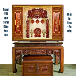 Tranh decor phòng thờ, tranh dán tường phòng thờ, tranh 3D in trên chất liệu vải lụa (shop sẽ gửi kèm keo dán)
