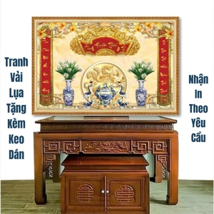 Tranh cửu huyền thất tổ dán tường,tranh câu đối cuốn thư trang trí phòng thờ in trên chất liệu vải lụa(tặng kèm keo dán)