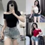 Áo Thun Ngắn Tay Cổ Trễ Nhiều Màu Dành Cho Nữ Mùa Hè Phong Cách Mới