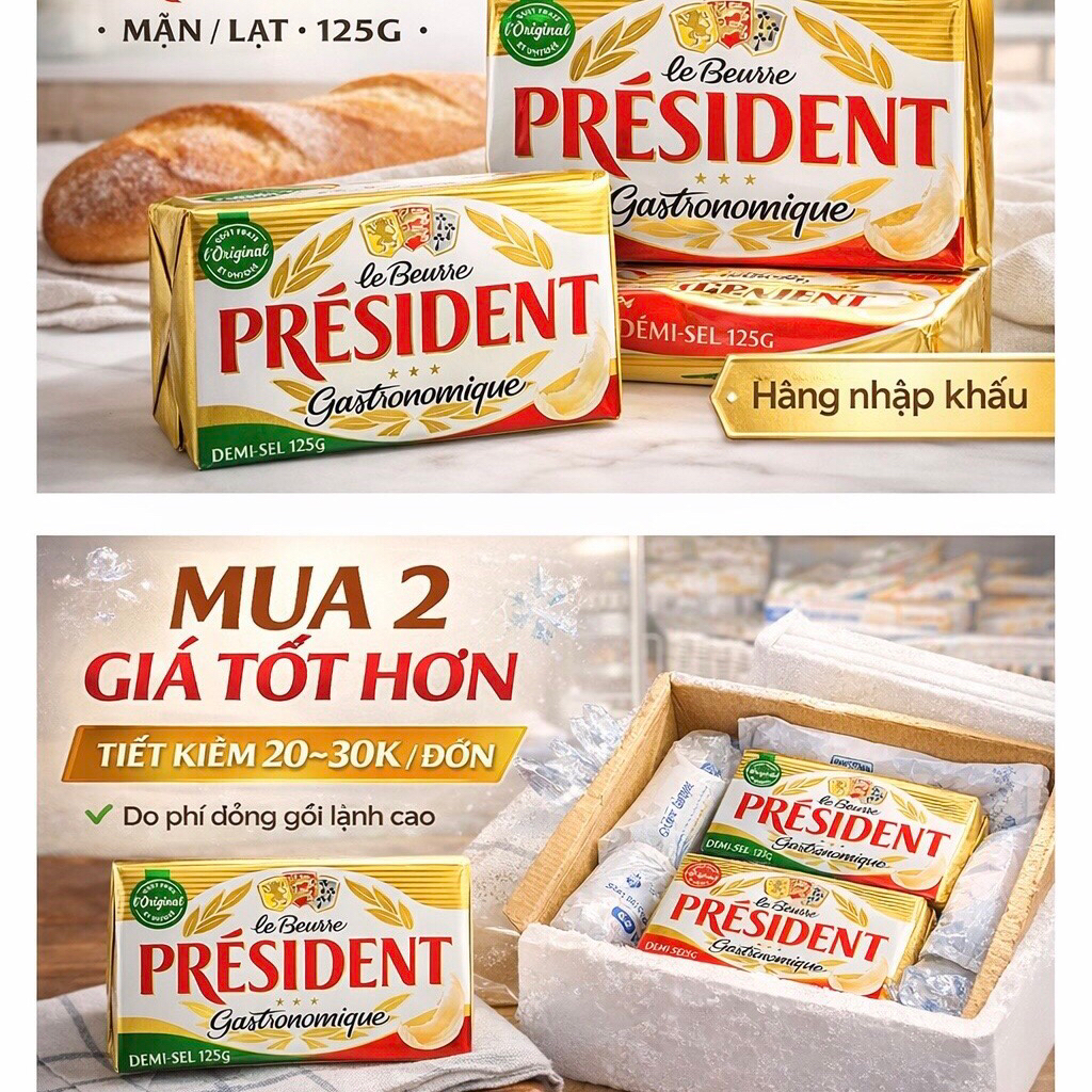 [Không ship thường 1Pcs] {Date 10/2026}[Giao miền Nam ]  Bơ Mặn Pháp 125g | Demi - Sel | Béo Thơm Chuẩn Âu làm Bánh