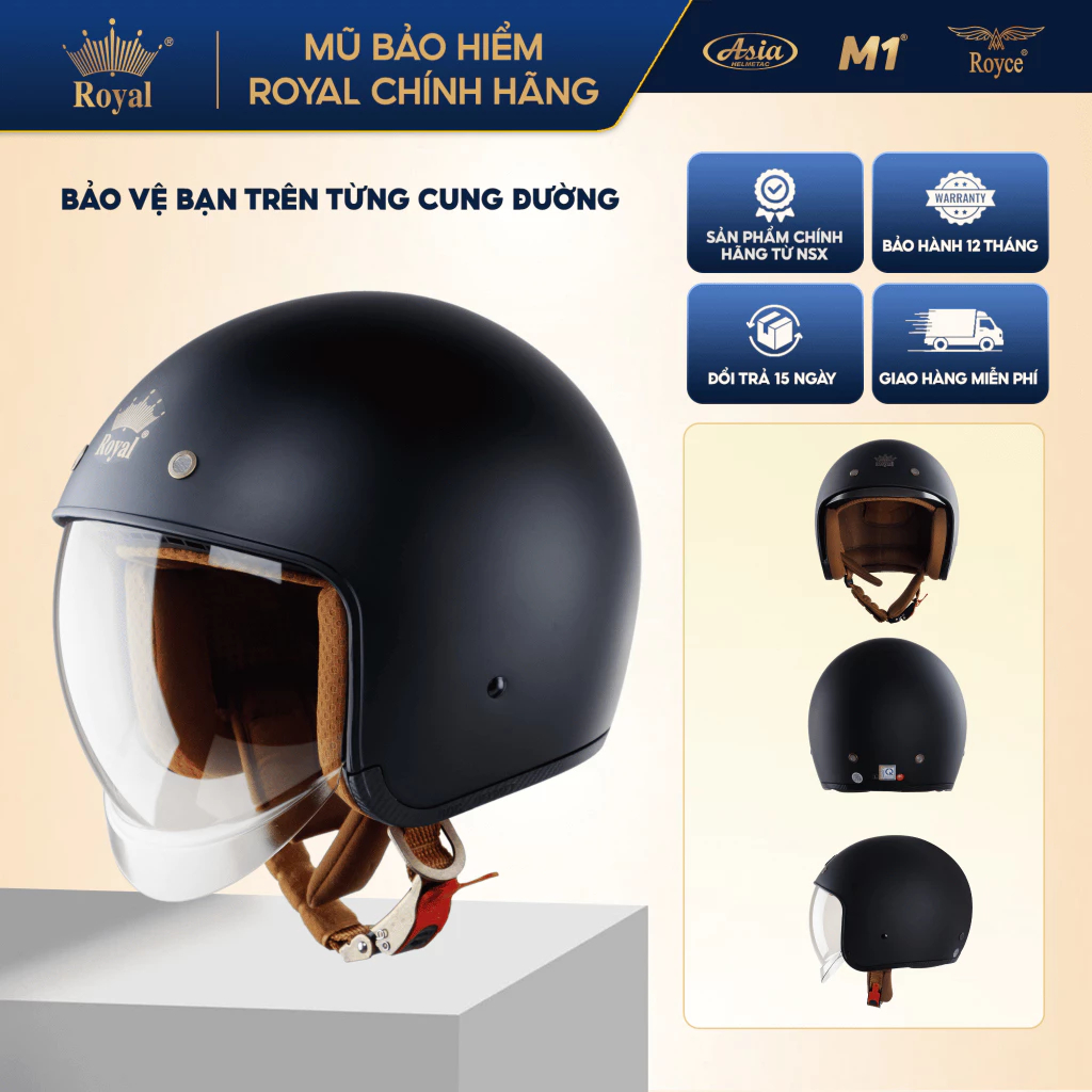 [ ĐỦ MÀU ] Mũ Bảo Hiểm 3/4 Royal M139 Trơn Kính Âm Chính Hãng, Chống Chói, Chống UV
