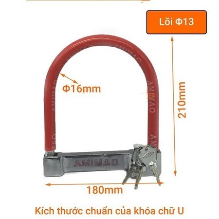 Khóa chữ U Amimao cỡ to, khóa U Amimao chống cắt, chống trộm an toàn