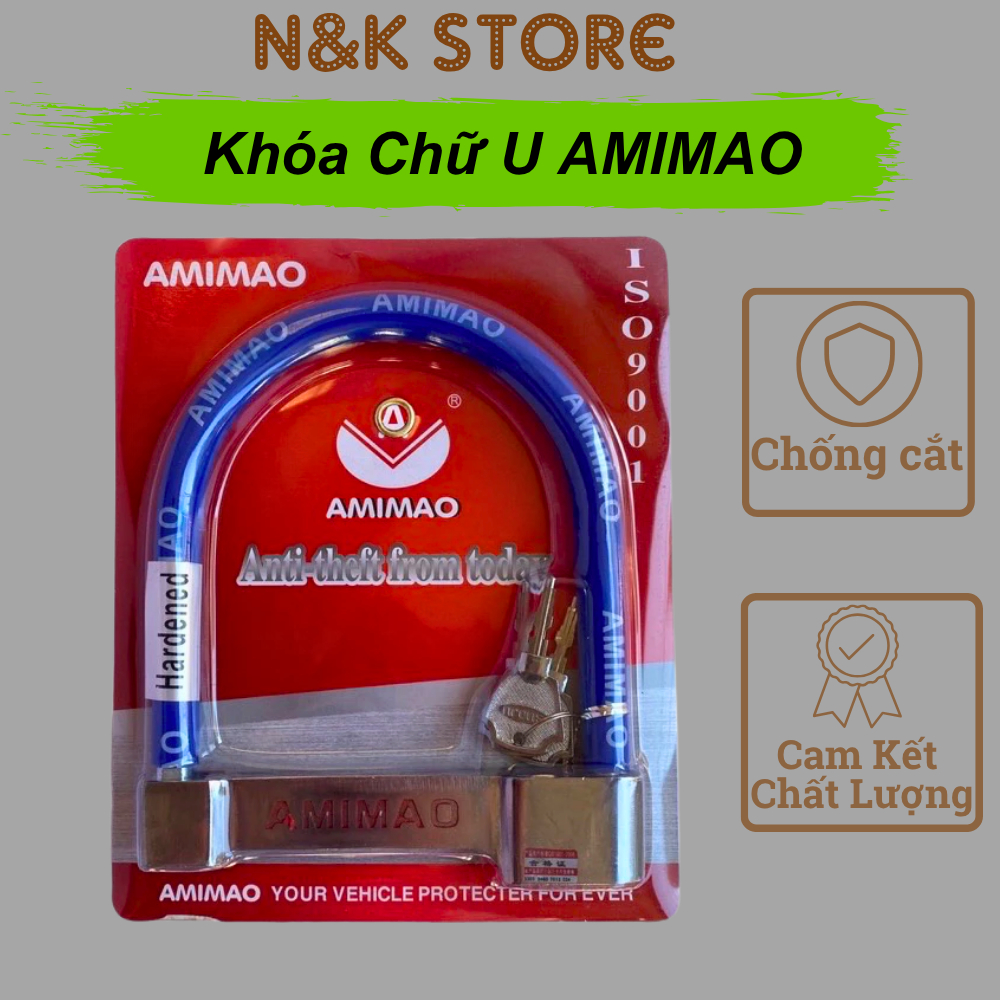 Khóa chữ U Amimao cỡ to, khóa U Amimao chống cắt, chống trộm an toàn
