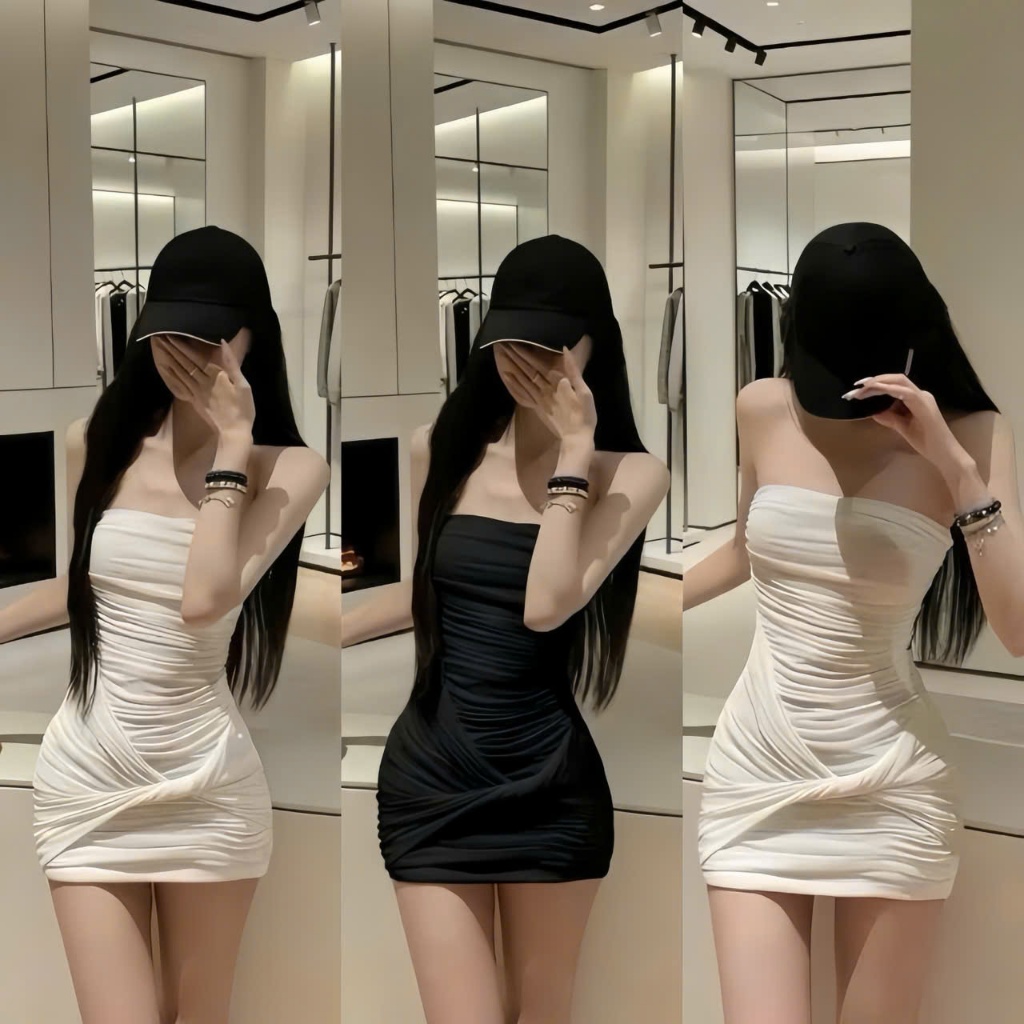 Đầm ống cúp ngực xoắn eo dáng ngắn,chất thun Ladong có mút thời trang