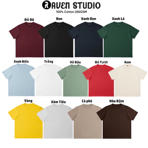 Áo thun trơn Oversize Raven 100% Cotton 250GSM nam nữ cổ tròn BASIC