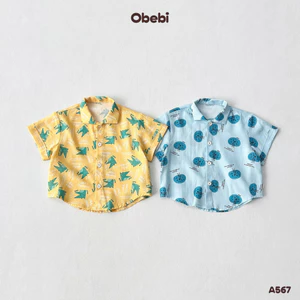 Áo Sơ Mi Linen Mùa Hè Hoja Tiết Dễ Thương Obebi Cho Bé Trai Bé Gái Từ 8 - 22kg A567