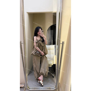 Set Áo Cúp Thô Mix Nơ Phối Quần Suông Basic, Set Thô Cá Tính Quần Boom