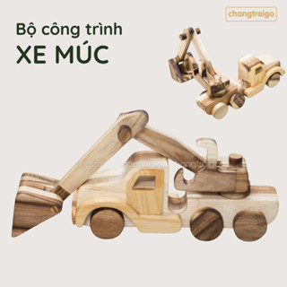 Xe Xúc Đồ Chơi Gỗ, Đầu Xoay 360, Chất liệu gỗ tự nhiên, An toàn bền cho bé chơi Chàng Trai Gỗ