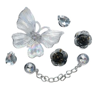 Set Charm Bướm Pha Lê Ánh Bạc Sang Trọng – Hoa Đen Huyền Bí Kèm Đá Lấp Lánh Phong Cách Luxury Cao Cấp