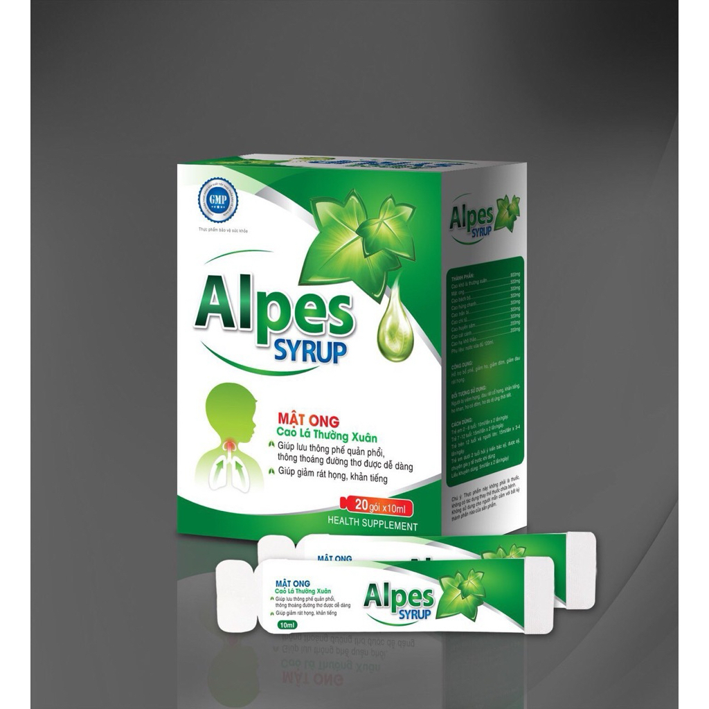 Siro Ho Alpes hộp 20 gói, long đàm, ngăn ho,rát đau họng, ngừa sưng viêm cổ họng, khan tiếng,lưu thông đường thở