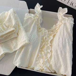 Bộ đồ ngủ nữ JOIE TRENDY babydoll giấu bụng, Bộ ngủ 2 dây quần đùi chất đũi xốp viền cổ bèo có sẵn mút ngực