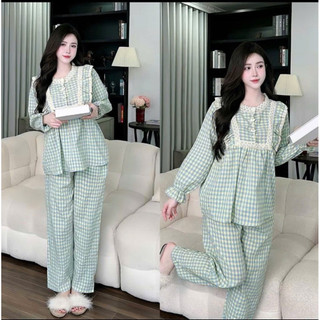 Bộ Bầu - bộ sau sinh - BỘ DÀI ĐŨI THÁI KẺ CỔ REN BÈO NƠ - 5 MÀU, Áo Có Khóa Kéo Hai Bên & Quần Có Chun Chỉnh