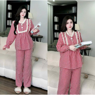 Bộ Bầu - bộ sau sinh - BỘ DÀI ĐŨI THÁI KẺ CỔ REN BÈO NƠ - 5 MÀU, Áo Có Khóa Kéo Hai Bên & Quần Có Chun Chỉnh