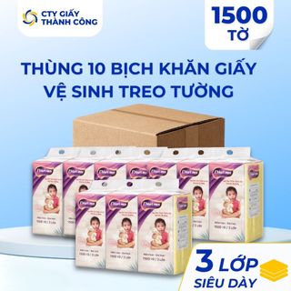 (Siêu Tiết Kiệm) Thùng 10 Bịch Khăn Giấy Rút Treo Tường E’Mart Mos 1500 Tờ 3 Lớp Cty Giấy Thành Công (Tặng Kèm Móc Treo)