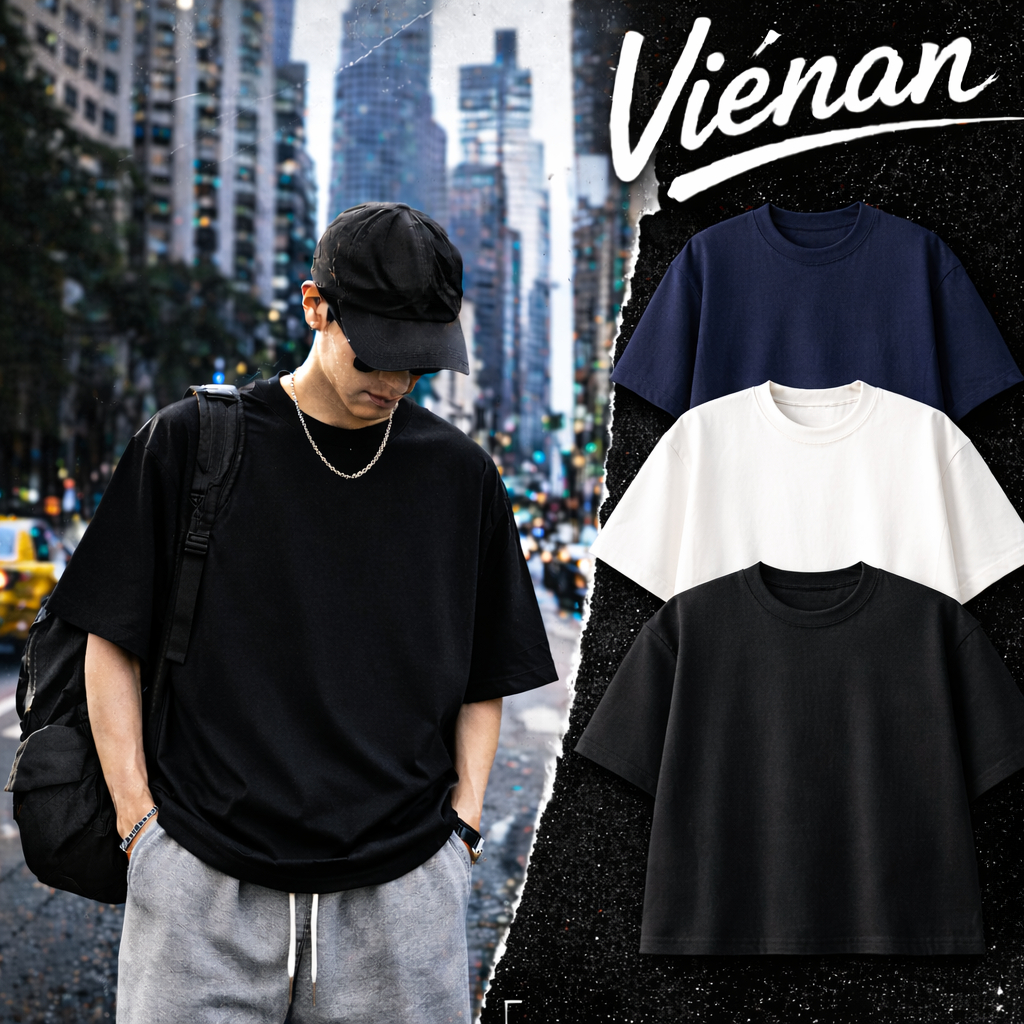 Áo Thun Trơn Boxy VIÉNAN Basic Style Oversize Unisex Nam Nữ 100% Cotton ...