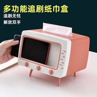 Giá đỡ điện thoại kèm hộp đựng giấy ăn cao cấp 2in1 phong cách Art Decor - hộp giấy hình tivi