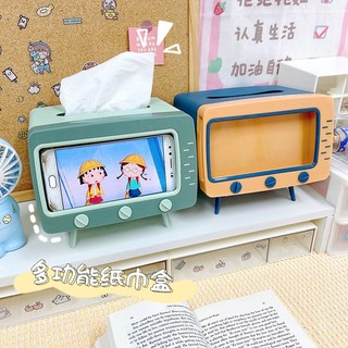 Giá đỡ điện thoại kèm hộp đựng giấy ăn cao cấp 2in1 phong cách Art Decor - hộp giấy hình tivi