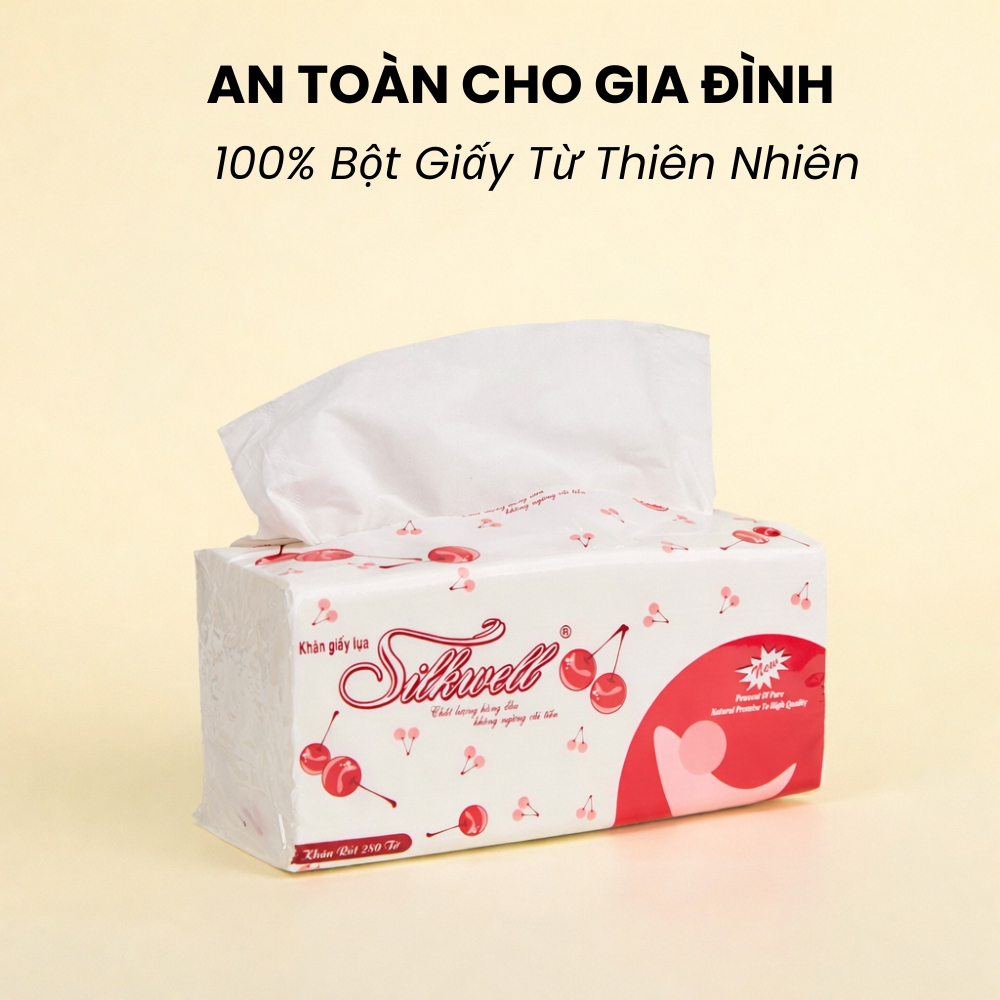 [HỎA TỐC] Giấy Ăn Rút Lụa Silkwell Thùng 9 Gói Cherry Rút 280 Tờ/Gói/2 Lớp - Giấy Ăn Không Mủn, Mềm Mịn