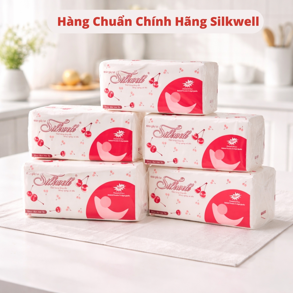 [HỎA TỐC] Giấy Ăn Rút Lụa Silkwell Thùng 9 Gói Cherry Rút 280 Tờ/Gói/2 Lớp - Giấy Ăn Không Mủn, Mềm Mịn