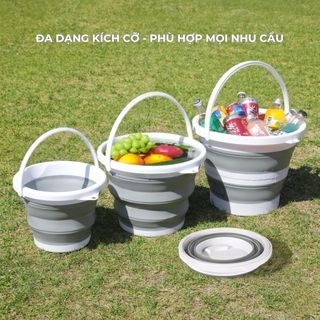 Xô Silicon Gấp Gọn 3L 5L 10L Đa Năng, Chậu Nhựa Gấp Gọn Có Quai Xách Tiện Lợi, Xô Đựng Nước Du Lịch
