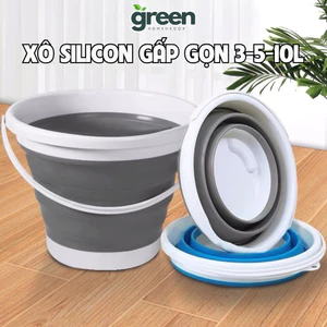 Xô Silicon Gấp Gọn 3L 5L 10L Đa Năng GREEN, Chậu Nhựa Đựng Đồ Có Quai Xách Tiện Lợi, Dung Tích Lớn