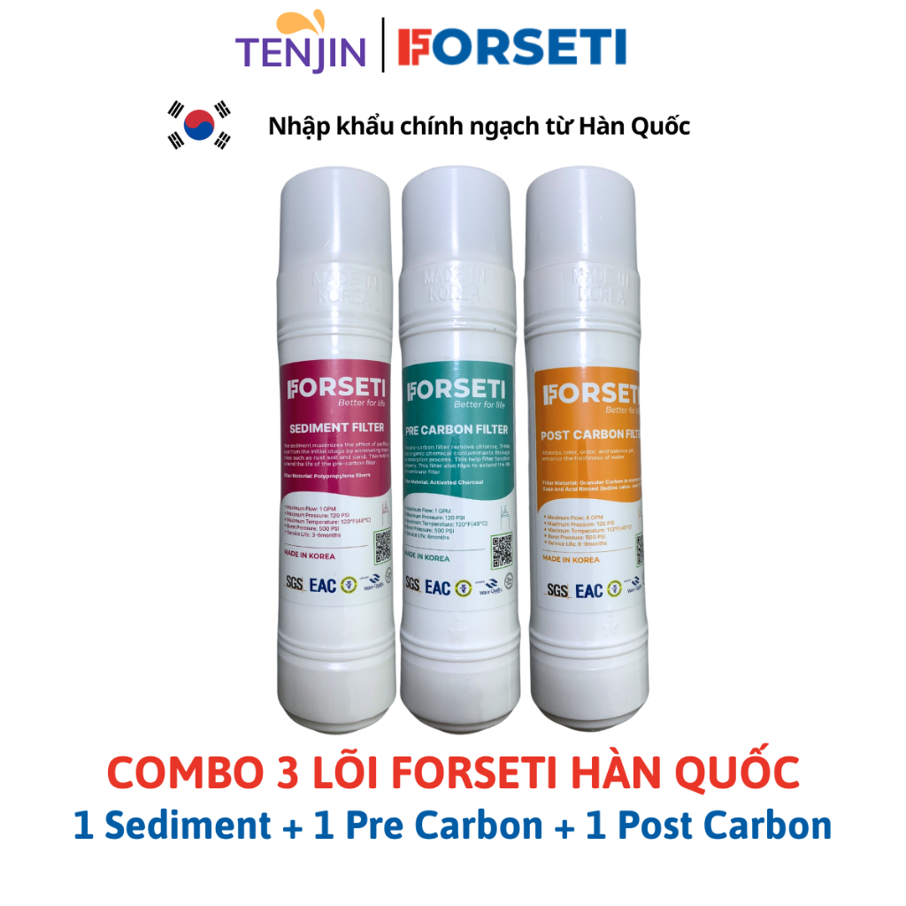 Combo 3 Lõi Forseti Gồm 1 Sediment + 1 Pre Carbon + 1 Post Carbon Sản Xuất Hàn Quốc-Hàng chính hãng