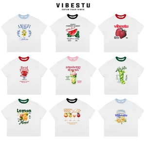 Áo Thun Phối Cổ Local Brand VIBESTU " BST Trái Cây Ver2 " , Áo Thun Boxy Form Rộng Unisex 250Gsm 100% Cotton