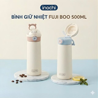 Bình Giữ Nhiệt Fuji Boo Inochi 500ml Inox 316 Có Ống Hút Giữ Nóng Lạnh 6H+ Quai Xách Cute