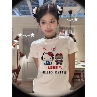 Áo Babytee Cổ Tròn Nam Nữ Tay Lỡ In Hình Mèo Kitty Và Gấu LOVE, Chất Liệu Cotton Khô Mềm Mịn Thoáng Khí