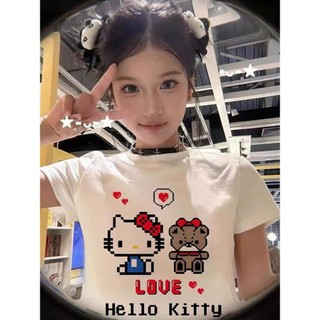Áo Babytee Cổ Tròn Nam Nữ Tay Lỡ In Hình Mèo Kitty Và Gấu LOVE, Chất Liệu Cotton Khô Mềm Mịn Thoáng Khí