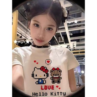 Áo Babytee Cổ Tròn Nam Nữ Tay Lỡ In Hình Mèo Kitty Và Gấu LOVE, Chất Liệu Cotton Khô Mềm Mịn Thoáng Khí