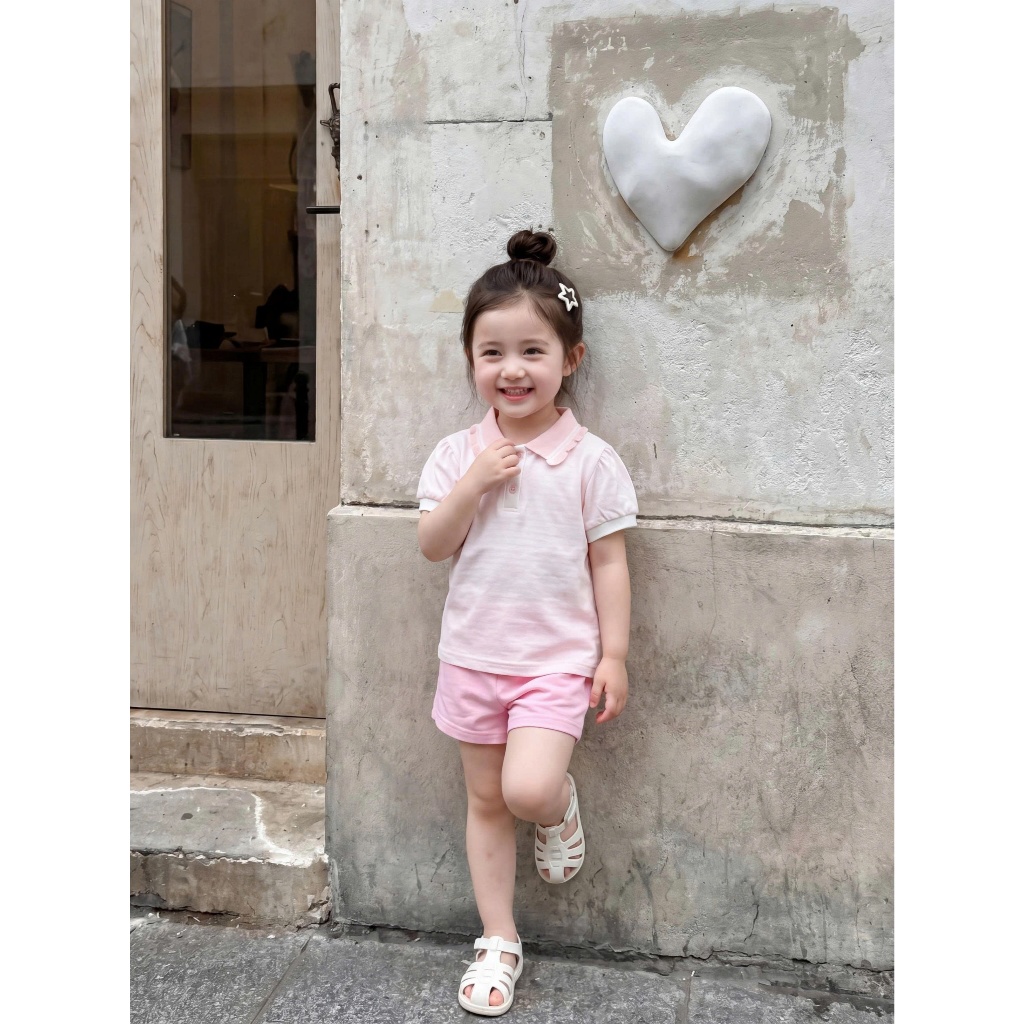 Set bộ cộc tay bé gái Miniumbaby dáng polo cổ bèo mix hình xinh xắn, chất vải cotton mềm mịn SB2721