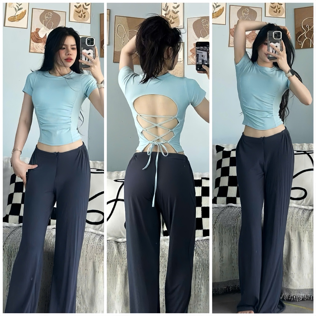 Áo Croptop Nhún Chéo Lưng Thể Thao Tập Gym-Yoga-AerobiC-CHẠY BỘ THITHISPORT
